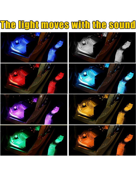 Luces LED de Interior para Auto Povtii, 4 Tiras Multicolor a Prueba de Agua