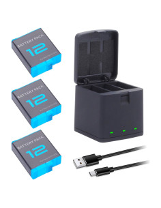 Paquete de 3 Baterías GoPro Hero 12/11/10/9 1800mAh con Cargador