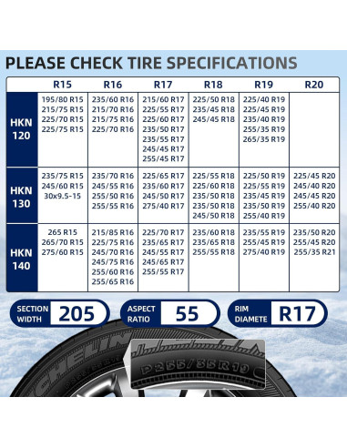 Cadenas de Nieve OPSOOPI HKN120 12mm para Autos y SUVs