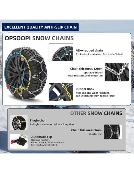 Cadenas de Nieve OPSOOPI HKN120 12mm para Autos y SUVs