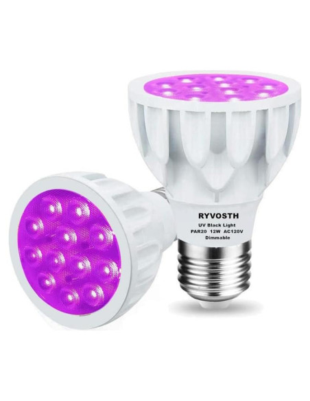 Paquete de 2 Bombillas LED Blacklight RYVOSTH PAR20 12W UVA Paquete de 2 Bombillas LED Blacklight RYVOSTH PAR20 12W UVA
