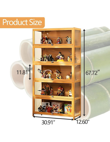 Gabinete de Exhibición Curio QOEUDD 5 Niveles Bambú Acrílico