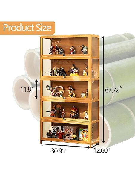 Gabinete de Exhibición Curio QOEUDD 5 Niveles Bambú Acrílico