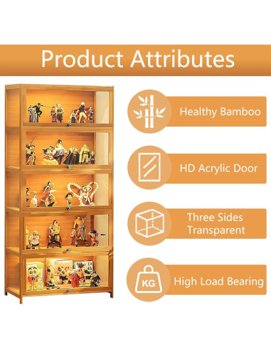 Gabinete de Exhibición Curio QOEUDD 5 Niveles Bambú Acrílico