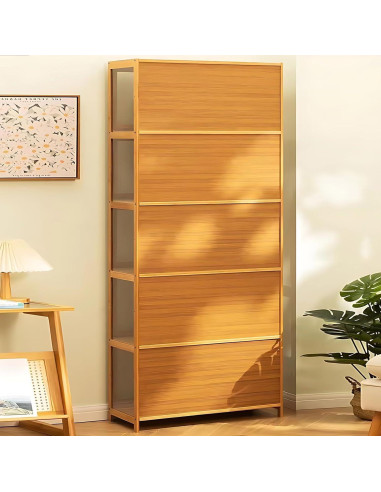 Gabinete de Exhibición Curio QOEUDD 5 Niveles Bambú Acrílico