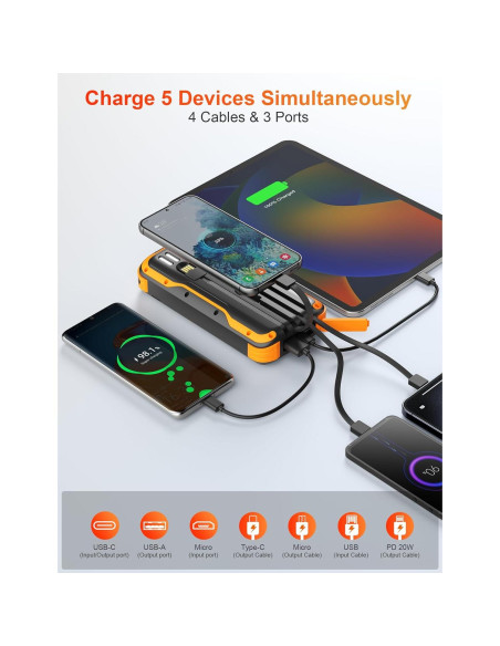 Banco de Energía Solar 40000mAh SOXONO Carga Rápida 20W