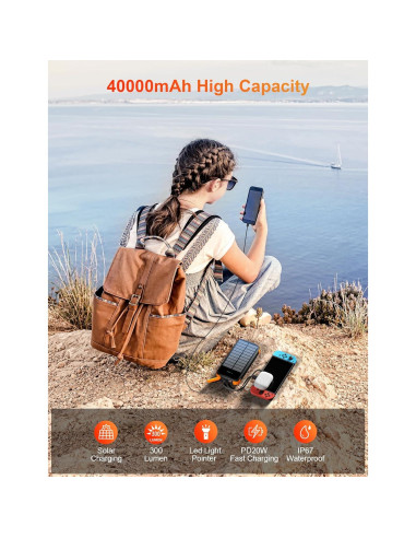 Banco de Energía Solar 40000mAh SOXONO Carga Rápida 20W