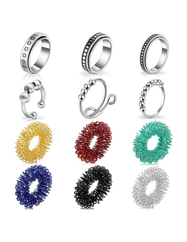Anillos Antiestrés Fidget MTLEE 12 Piezas Acero Inoxidable