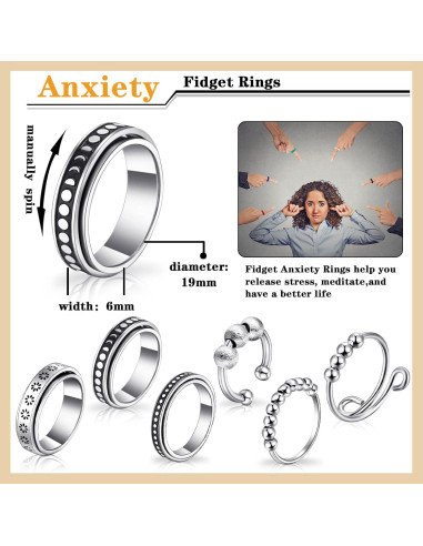 Anillos Antiestrés Fidget MTLEE 12 Piezas Acero Inoxidable
