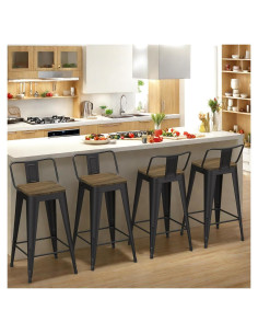 Juego de 4 Taburetes de Bar Vinahomar 76 cm Metal y Madera
