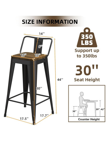 Juego de 4 Taburetes de Bar Vinahomar 76 cm Metal y Madera