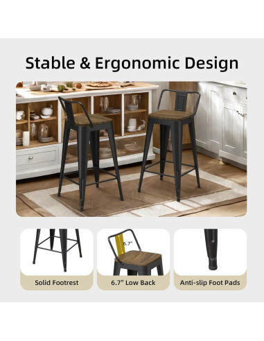 Juego de 4 Taburetes de Bar Vinahomar 76 cm Metal y Madera