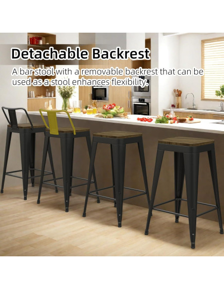 Juego de 4 Taburetes de Bar Vinahomar 76 cm Metal y Madera