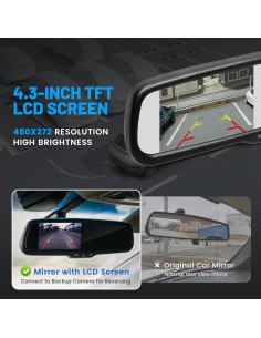 Espejo Retrovisor EWAY 4.3" LCD con Dimming Automático y Soporte 2
