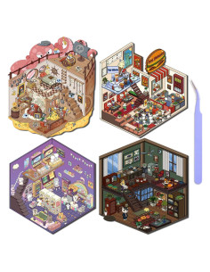 4 Sets Stickers 3D DIY FAAFRW Animales Caricatura Rosa