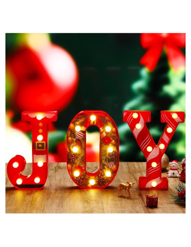Letras LED Alegría Honoson 3 Pcs Decoración Navidad 21 cm