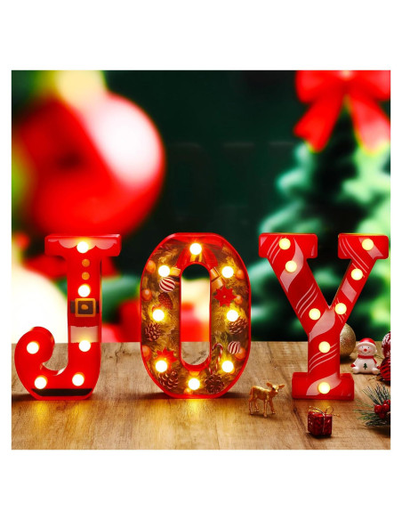Letras LED Alegría Honoson 3 Pcs Decoración Navidad 21 cm