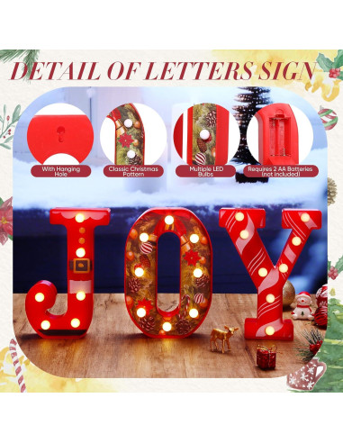 Letras LED Alegría Honoson 3 Pcs Decoración Navidad 21 cm