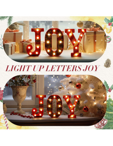 Letras LED Alegría Honoson 3 Pcs Decoración Navidad 21 cm