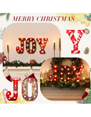 Letras LED Alegría Honoson 3 Pcs Decoración Navidad 21 cm