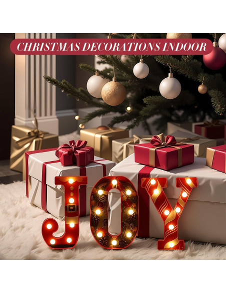 Letras LED Alegría Honoson 3 Pcs Decoración Navidad 21 cm