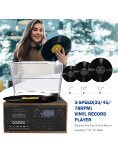 Tocadiscos Boytone BT-32W Vintage Bluetooth 3 Velocidades 2