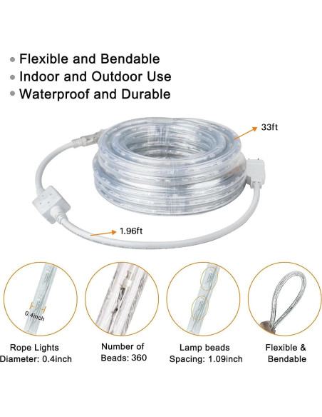 Luces de Cuerda LED SURNIE 10M Blanco Diurno Impermeables