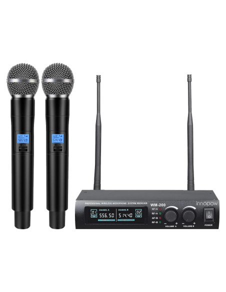 Sistema de micrófono inalámbrico Innopow WM200, 2 micrófonos, 60m