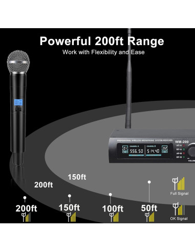 Sistema de micrófono inalámbrico Innopow WM200, 2 micrófonos, 60m