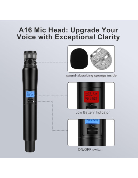 Sistema de micrófono inalámbrico Innopow WM200, 2 micrófonos, 60m