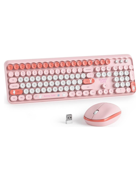 Teclado y Ratón Inalámbricos CJXSP Rosa Retro 2.4GHz 104 Teclas Teclado y Ratón Inalámbricos CJXSP Rosa Retro 2.4GHz 104 Teclas