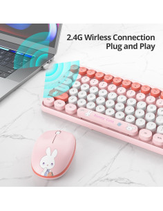 Teclado y Ratón Inalámbricos CJXSP Rosa Retro 2.4GHz 104 Teclas 2