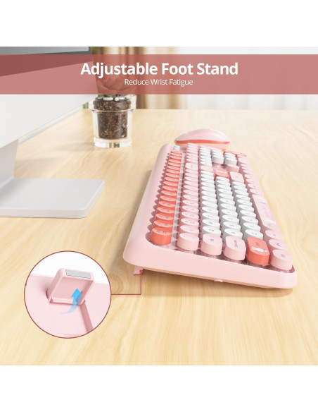 Teclado y Ratón Inalámbricos CJXSP Rosa Retro 2.4GHz 104 Teclas Teclado y Ratón Inalámbricos CJXSP Rosa Retro 2.4GHz 104 Teclas