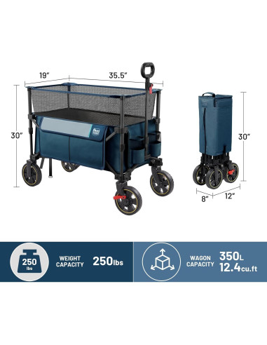 Carro Plegable Timber Ridge 350L Azul con Freno y Mango Ajustable