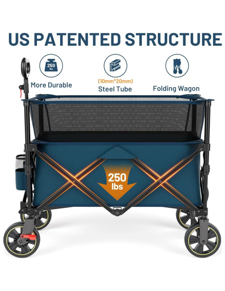Carro Plegable Timber Ridge 350L Azul con Freno y Mango Ajustable