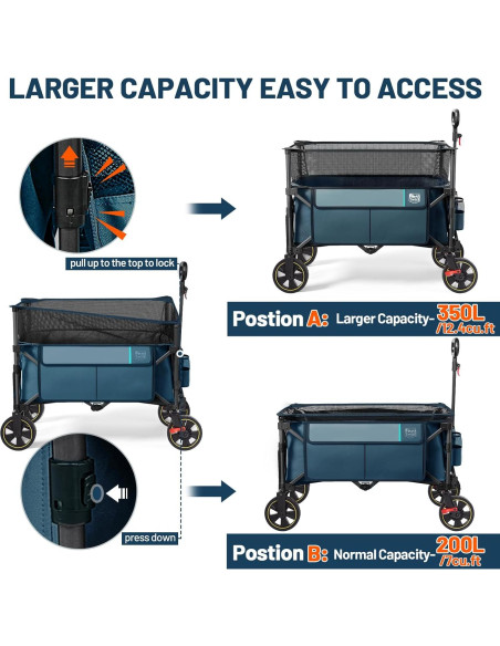 Carro Plegable Timber Ridge 350L Azul con Freno y Mango Ajustable