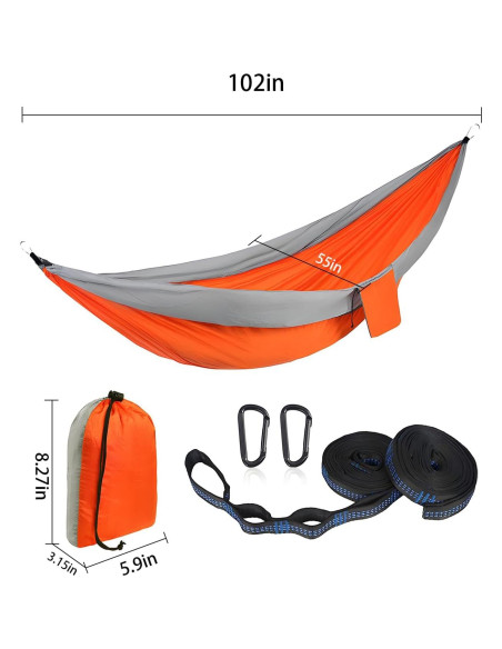 Hamaca de Camping Taihe 270.5x140 cm Nylon Ligera Gris/Naranja