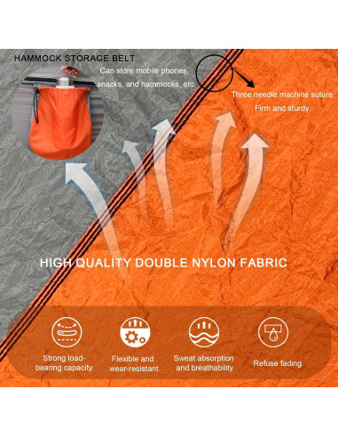 Hamaca de Camping Taihe 270.5x140 cm Nylon Ligera Gris/Naranja