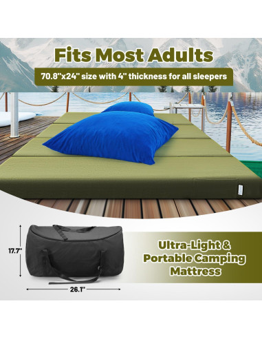 Colchón de Camping Mily Comfort Espuma de Memoria Verde 63.5x46.7 cm