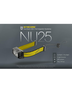 Lámpara Frontal Recargable Nitecore NU25 400 USB-C 600 Lúmenes 2