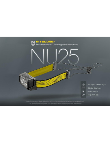Lámpara Frontal Recargable Nitecore NU25 400 USB-C 600 Lúmenes