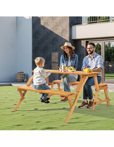 Mesa de Picnic 2-en-1 VEVOR de Madera para Exterior con Agujero para Paraguas