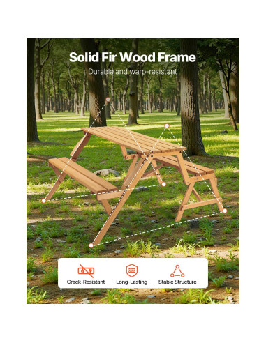 Mesa de Picnic 2-en-1 VEVOR de Madera para Exterior con Agujero para Paraguas