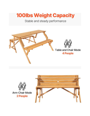 Mesa de Picnic 2-en-1 VEVOR de Madera para Exterior con Agujero para Paraguas