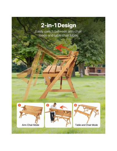 Mesa de Picnic 2-en-1 VEVOR de Madera para Exterior con Agujero para Paraguas