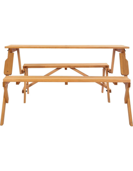 Mesa de Picnic 2-en-1 VEVOR de Madera para Exterior con Agujero para Paraguas