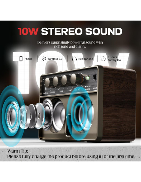 Amplificador de guitarra AKLOT Volt-XII 10W portátil recargable