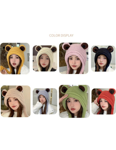 Gorro de Rana Adulto Tejido a Mano Verde con Ojos Grandes