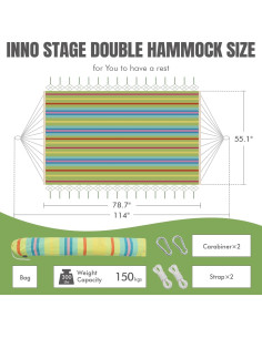 Hamaca Doble INNO STAGE Algodón Natural 299.9x139.9cm Verde Amarillo 2