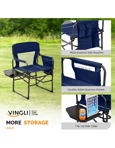 Silla de Camping Plegable VINGLI con Mesa Lateral Azul